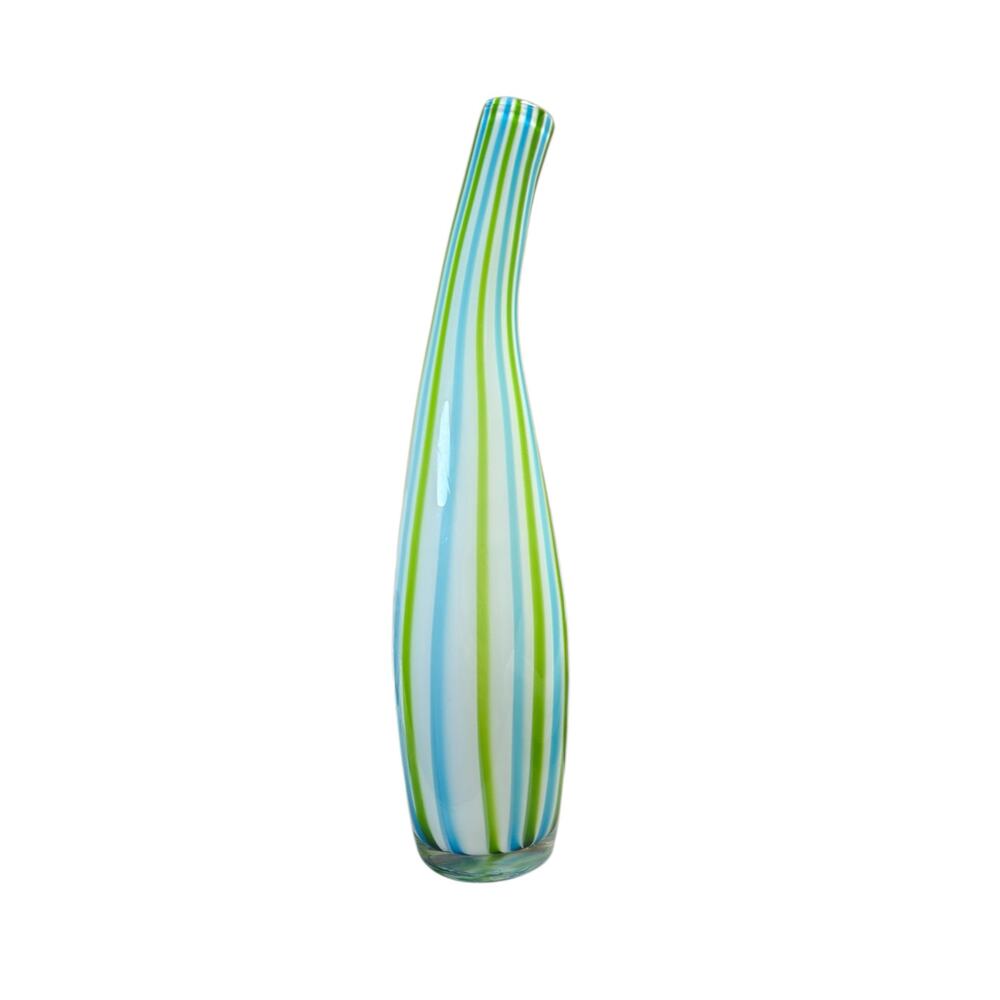 Vintage Case Handblown Bent Neck Stretch Vase Green White Turquoise